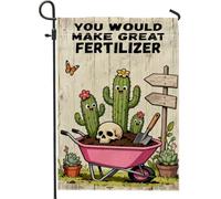 Drapeau de jardin en forme de cactus, drôle et fantaisie, tête de mort, vert printemps, double face, petit drapeau de jardin, cour, pour extérieur, terrasse, pelouse, porche, balcon 30,5 x 45,7 cm