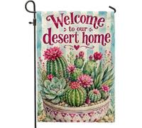 Drapeau de jardin en forme de cactus, fleur botanique du désert, succulente, vert d'été, double face, petit drapeau de jardin, cour pour extérieur, terrasse, pelouse, porche, balcon 30,5 x 45,7 cm