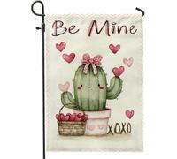 Drapeau de jardin en forme de cactus, panier de Saint-Valentin en toile de jute double face pour extérieur, pelouse, porche, terrasse, entrée 30,5 x 45,7 cm
