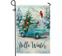 Drapeau de jardin en forme de camion, pin cardinal rustique d'hiver en toile de jute bleu sarcelle double face pour extérieur, pelouse, porche, terrasse, entrée, 30,5 x 45,7 cm