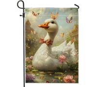 Drapeau de jardin en forme de canard, motif cygnes floraux blancs, bannière de décoration d'intérieur, style vintage, double face, extérieur, cour, vacances, fête, pelouse, décoration 30,5 x 45,7 cm