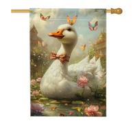 Drapeau de jardin en forme de canard, motif cygnes floraux blancs, bannière de décoration d'intérieur, style vintage, double face, extérieur, cour, vacances, fête, pelouse, décoration 71 x 101,6 cm