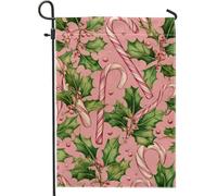 Drapeau de jardin en forme de canne à sucre d'orge, baies de houx de Noël, vert toile de jute double face, drapeaux décoratifs pour extérieur, terrasse, pelouse, porche, entrée, camping, 30,5 x 45,7