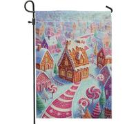 Drapeau de jardin en forme de canne à sucre d'orge, Noël fantaisie maison en pain d'épices rouge double face en toile de jute pour extérieur, terrasse, pelouse, porche, balcon 30,5 x 45,7 cm