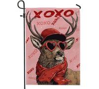 Drapeau de jardin en forme de cerf, chapeau ludique de Saint-Valentin, lunettes de soleil en toile de jute double face, petit drapeau de jardin pour extérieur, porche, pelouse, terrasse, 30,5 x 45,7