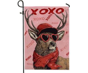 Drapeau de jardin en forme de cerf, chapeau ludique de Saint-Valentin, lunettes de soleil en toile de jute double face, petit drapeau de jardin pour extérieur, porche, pelouse, terrasse, 30,5 x 45,7