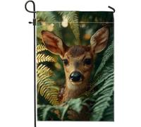 Drapeau de jardin en forme de cerf - Feuilles de fougère rustiques naturelles - En toile de jute verte - Double face - Pour extérieur, terrasse, pelouse, porche, entrée, camping - 30,5 x 45,7 cm