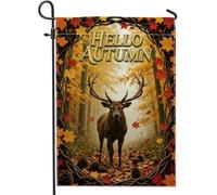 Drapeau de jardin en forme de cerf, feuilles d'érable et pommes de pin orange double face en toile de jute pour extérieur, porche, pelouse, terrasse, 30,5 x 45,7 cm
