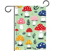 Drapeau de jardin en forme de champignons mignons de 30,5 x 45,7 cm double face à l'extérieur, drapeau de cour décoratif pour les vacances, décoration extérieure saisonnière