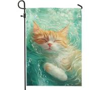 Drapeau de jardin en forme de chat aquatique d'été, bannière de décoration d'intérieur, drapeau de cour en polyester double face, décoration extérieure, 30,5 x 45,7 cm