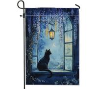 Drapeau de jardin en forme de chat au clair de lune, bleu crépuscule pour décoration extérieure, drapeau artistique double face pour décoration saisonnière d'automne 30,5 x 45,7 cm