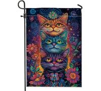 Drapeau de jardin en forme de chat coloré, décoration artistique féline vibrante pour le printemps et l'été, bannière double face pour décoration de pelouse extérieure, décoration fantaisie pour