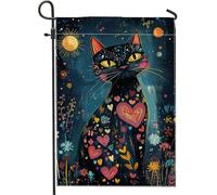 Drapeau de jardin en forme de chat coloré, drapeaux de décoration d'intérieur fantaisie, double face, décoration saisonnière de pelouse extérieure, décoration artistique à thème floral 30,5 x 45,7 cm