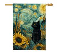 Drapeau de jardin en forme de chat d'automne, bannière de tournesol jaune, drapeau artistique double face pour décoration de pelouse extérieure, décoration de fête saisonnière d'automne, 71 x 101,6 cm