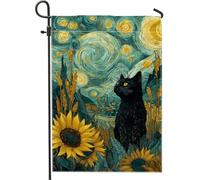 Drapeau de jardin en forme de chat d'automne, bannière de tournesol jaune, drapeau artistique double face pour décoration de pelouse extérieure, décoration de fête saisonnière d'automne 30,5 x 45,7 cm