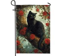 Drapeau de jardin en forme de chat d'automne, élégant motif floral rose pour décoration d'intérieur, drapeaux de cour, double face, toile de jute extérieure, décoration de pelouse d'extérieur