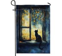 Drapeau de jardin en forme de chat de minuit, silhouette de chat, décoration d'intérieur, double face, confortable, décoration de pelouse, 30,5 x 45,7 cm
