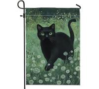 Drapeau de jardin en forme de chat, décoration d'extérieur florale vert vif, toile de jute double face, décoration saisonnière pour le printemps et l'été, œuvre d'art de cour pour célébration des