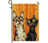 Drapeau de jardin en forme de chat mignon, bannière de cour féline noir et blanc, décoration extérieure saisonnière pour les amoureux des animaux, art de pelouse coloré double face, 30,5 x 45,7 cm