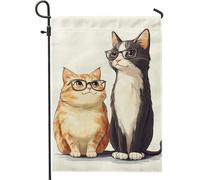 Drapeau de jardin en forme de chat mignon, chatons orange et noir avec lunettes, décoration extérieure, drapeau double face en toile de jute pour toutes les saisons et événements, décoration de