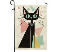 Drapeau de jardin en forme de chat mignon, formes géométriques modernes, drapeaux de jardin, drapeau de cour léger double face, décoration de vacances extérieures, 30,5 x 45,7 cm
