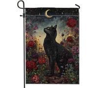 Drapeau de jardin en forme de chat mystique - Décoration florale enchantée - Double face en polyester - Décoration de maison et de jardin - Parfait pour les fêtes d'automne - 30,5 x 45,7 cm