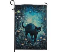 Drapeau de jardin en forme de chat mystique, décoration nocturne enchanteresse pour Halloween, drapeau de cour double face pour décoration de pelouse extérieure, 30,5 x 45,7 cm