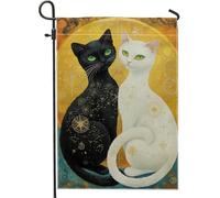 Drapeau de jardin en forme de chat noir et blanc, bannière colorée de dualité cosmique, drapeau décoratif double face pour décoration de maison et de pelouse, 30,5 x 45,7 cm