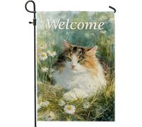 Drapeau de jardin en forme de chat - Portrait d'animal coloré - Décoration extérieure - Bannière de bienvenue pour printemps et été - Motif chaton mignon pour décoration de pelouse et cour - 30,5 x