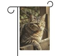 Drapeau de jardin en forme de chat sur une clôture en bois - 30,5 x 45,7 cm - Drapeau extérieur double face - Drapeau de cour d'été - Drapeau floral de bienvenue - Décorations de jardin saisonnières