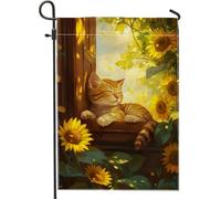Drapeau de jardin en forme de chat tournesol d'automne, bannière de décoration d'intérieur, drapeau de cour double face, décoration de pelouse, art mural saisonnier d'automne, cadeau pour amoureux des
