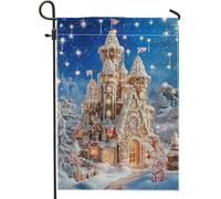 Drapeau de jardin en forme de château de pain d'épices, drapeau de décoration de vacances au pays des merveilles d'hiver, drapeau double face en toile de jute pour Noël, décoration festive de terrasse