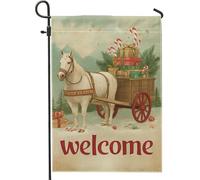 Drapeau de jardin en forme de cheval, cadeau de Noël rustique en toile de jute rouge double face, drapeaux décoratifs pour extérieur, terrasse, pelouse, porche, entrée, camping 30,5 x 45,7 cm