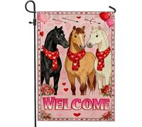 Drapeau de jardin en forme de cheval, romantique et festif, cœur, rose, Saint-Valentin, pêche, double face, drapeaux extérieurs décoratifs pour extérieur, pelouse, porche, terrasse, entrée, 30,5 x