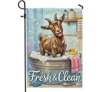 Drapeau de jardin en forme de chèvre, bulles humoristiques et ludiques pour baignoire, bleu printemps, double face, en toile de jute décorative pour extérieur, terrasse, pelouse, porche, balcon, 30,5