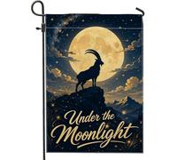 Drapeau de jardin en forme de chèvre, lune mystique nocturne, montagnes, bleu foncé, double face, petit drapeau de jardin pour extérieur, pelouse, porche, terrasse, entrée 30,5 x 45,7 cm