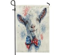 Drapeau de jardin en forme de chèvre patriotique, bannière de jardin rouge blanc bleu feu d'artifice du 4 juillet, toile de jute double face pour décoration de pelouse de fête de vacances d'extérieur