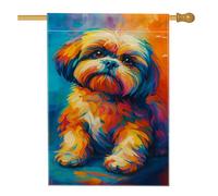Drapeau de jardin en forme de chien coloré aux couleurs vives, bannière de décoration d'intérieur Shih Tzu, drapeau de cour double face en polyester pour décoration de pelouse extérieure, printemps