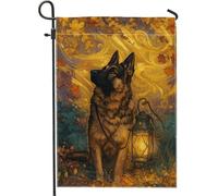 Drapeau de jardin en forme de chien d'automne, lanterne de berger allemand jaune, bannière extérieure double face en toile de jute pour décoration de la maison d'automne 30,5 x 45,7 cm