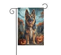 Drapeau de jardin en forme de chien de berger dans un cimetière et citrouilles - 30 x 45 cm - Double face - Décoration extérieure de ferme