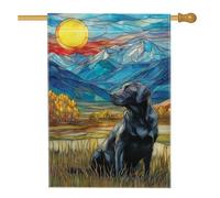 Drapeau de jardin en forme de chien de montagne d'automne - Bannière de décoration de paysage de labrador retriever noir - Décoration de pelouse extérieure double face - Inspirée de la nature