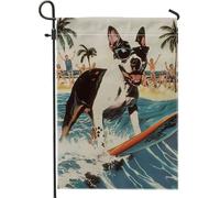 Drapeau de jardin en forme de chien de surf - Noir et blanc - Décoration de fête - 30,5 x 45,7 cm
