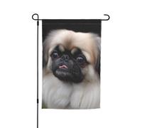 Drapeau de jardin en forme de chien pékinois 30,5 x 45,7 cm double face pour le printemps et l'été - Bannière décorative pour cour - Petit drapeau saisonnier - Décoration extérieure