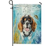 Drapeau de jardin en forme de chien St. Bernard - 30,5 x 45,7 cm - Double face pour décoration extérieure - Chiot amusant - Pour enfants - Motif océan - Pour maison ou jardin