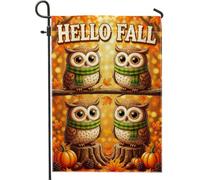 Drapeau de jardin en forme de chouette, citrouilles fantaisies d'automne - Feuille d'érable - Orange - Double face - Décoration extérieure pour extérieur, terrasse, pelouse, porche, entrée, camping