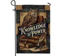 Drapeau de jardin en forme de chouette, livres littéraires vintage marron double face en toile de jute pour extérieur, pelouse, porche, terrasse, entrée 30,5 x 45,7 cm