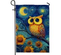 Drapeau de jardin en forme de chouette, tournesol artistique fantaisie, lune d'automne jaune en toile de jute double face, petit drapeau de jardin pour extérieur, terrasse, pelouse, porche, entrée
