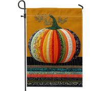 Drapeau de jardin en forme de citrouille d'automne, bannière décorative colorée, drapeau de cour double face en toile de jute pour décoration de pelouse extérieure automne, 30,5 x 45,7 cm