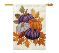 Drapeau de jardin en forme de citrouille d'automne, bannière décorative de récolte violette et orange, drapeau de cour double face en toile de jute pour Thanksgiving, décoration de pelouse extérieure