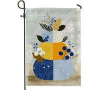 Drapeau de jardin en forme de citrouille d'automne, bannière extérieure décorative bleue et jaune, double face en toile de jute, décoration de pelouse saisonnière 30,5 x 45,7 cm